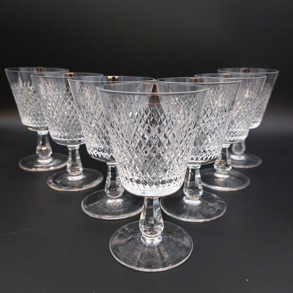 Fine Arts Crystal ROYAL DIAMOND Wine Glasses Goblets Set-7 Vintage Holland 4.5"